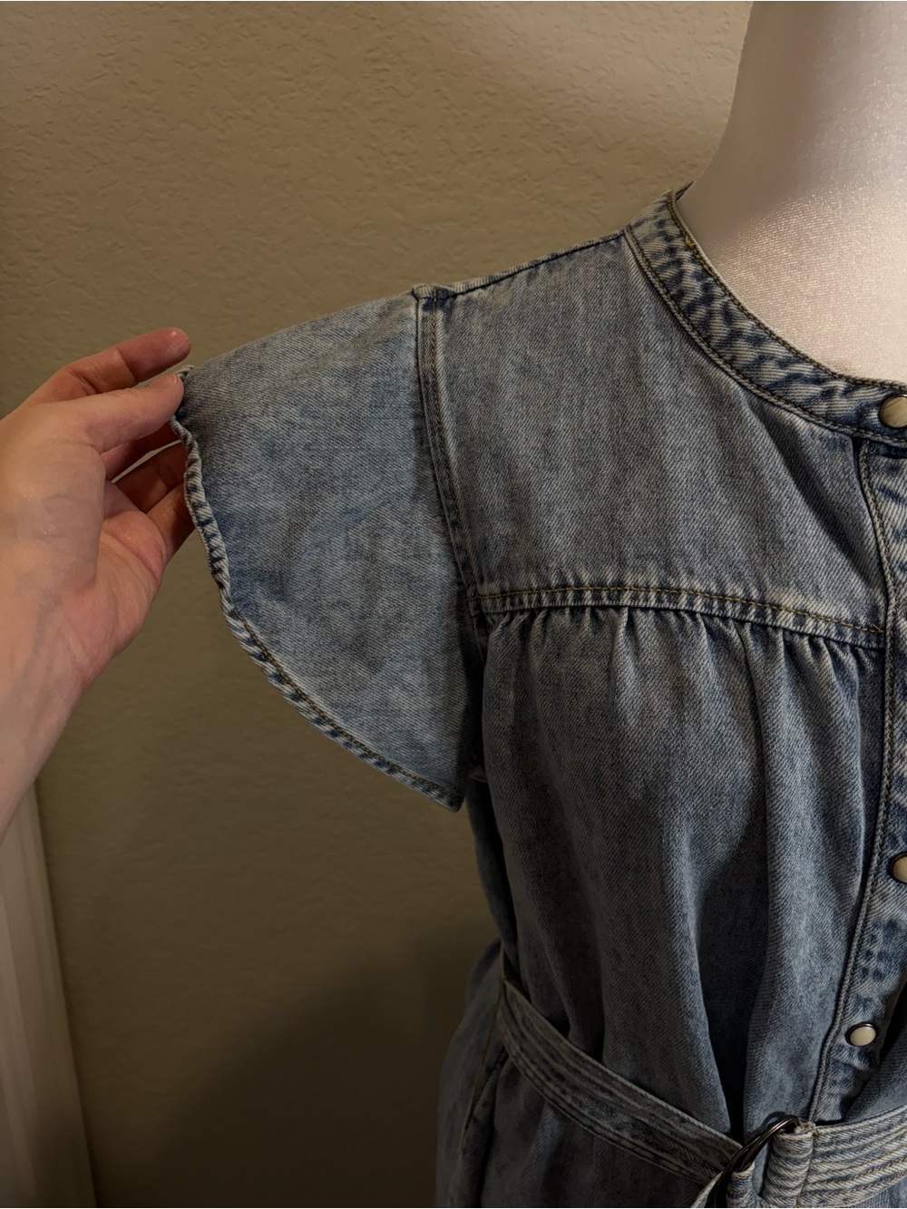 Rails Letta Denim Mini Dress Faded Indigo Flutter Sleeve L - Picture 5 of 11